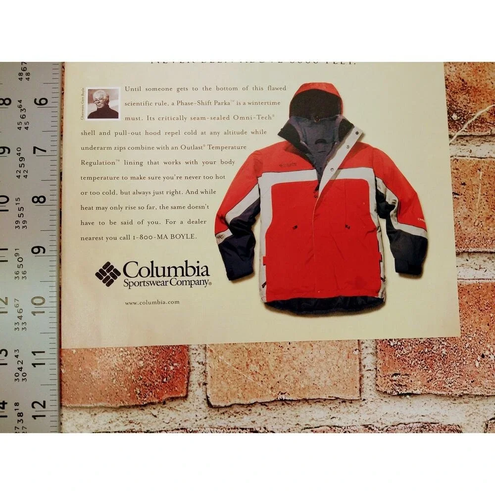 2001 Columbia Print Ad Jacket Mountain Y2K‎ Alpine Whoever Said Heat Rises